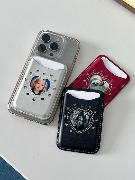 하트홀 강력자석 포토 맥세이프 가죽 카드지갑 카드 2장 (3컬러)