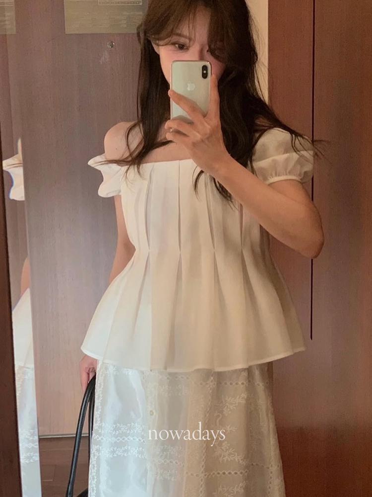 나우어데이즈 objet 오브제 오블리 스퀘어 블라우스 오프숄더 퍼프 주름 bl (2col)