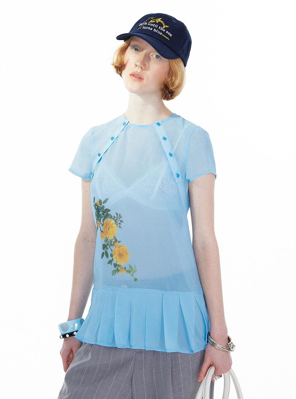 Floral Chiffon Pleated Hem Blouse