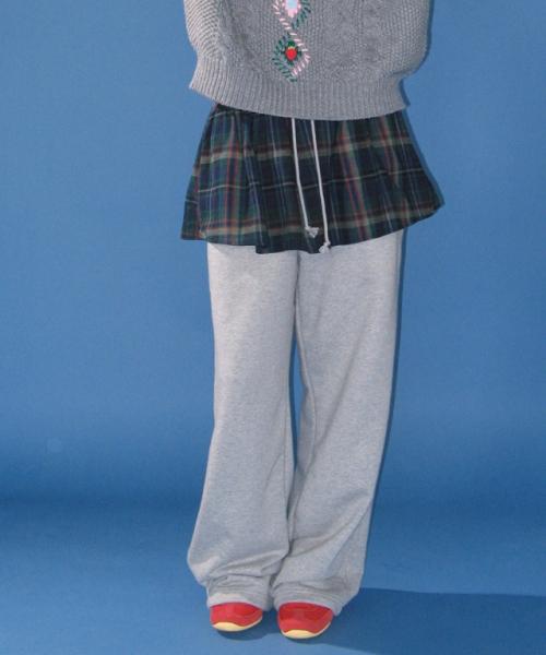 LAYERED SKIRT TRAINING PANTS GREY CHECK