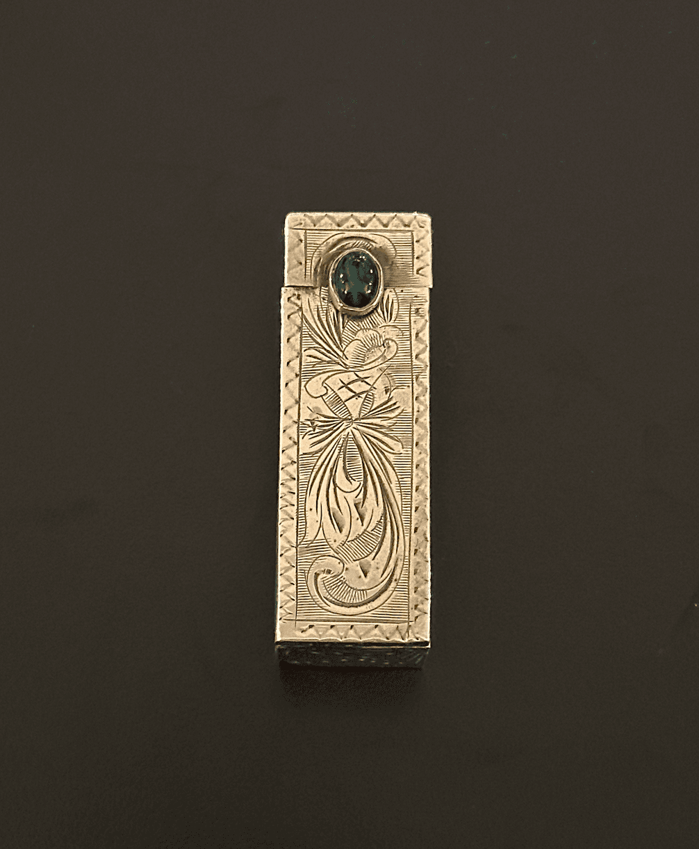 1930s Art Nouveau Lipstick Holder with Jade Cabochon