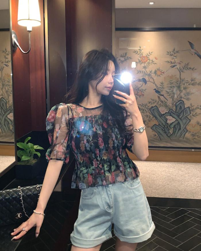 하포시스루플라워블라우스