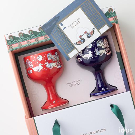 [집들이/결혼/외국인선물] 자개 입은 커플 와인잔 세트