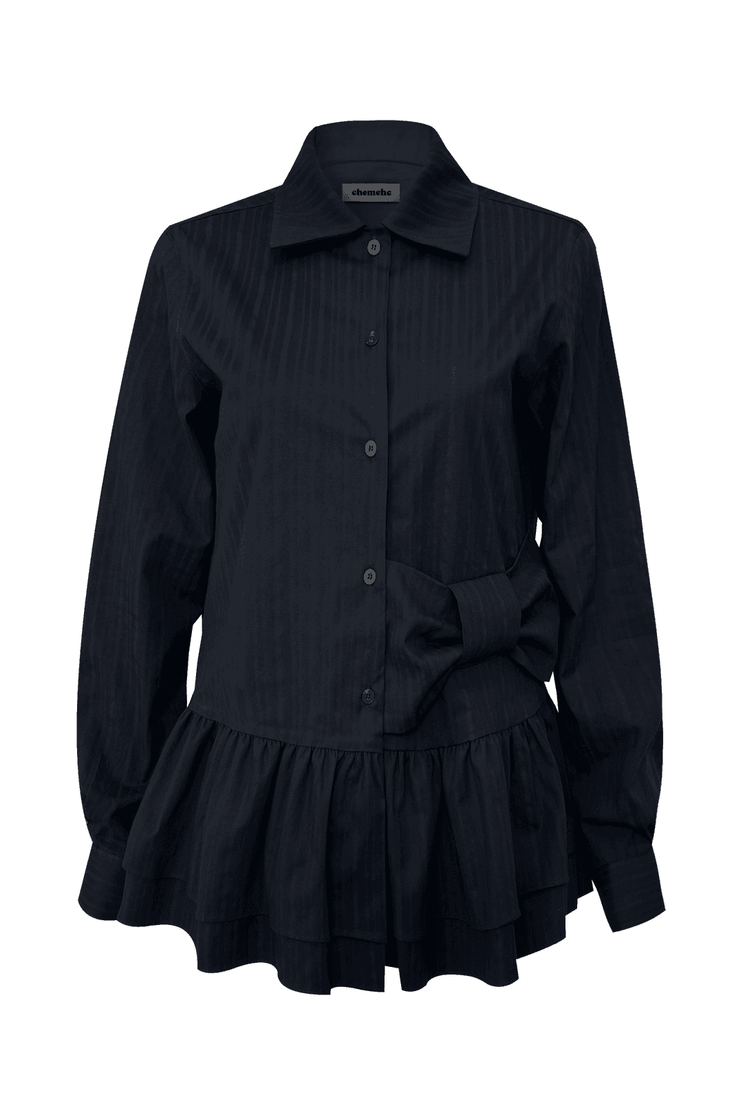 [03.05 순차 출고] BOW FRILL SHIRT (BLUE BLACK)