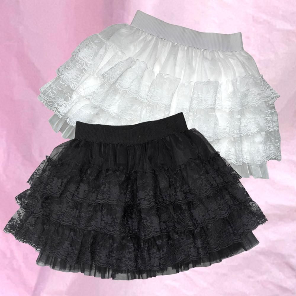 Lace Cancan Skirt (black / white) 레이스 캉캉 프릴 스커트
