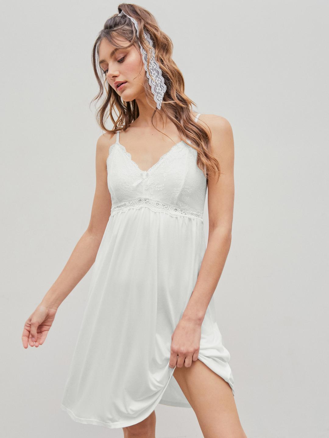 리본 레이스 브이넥 슬립원피스