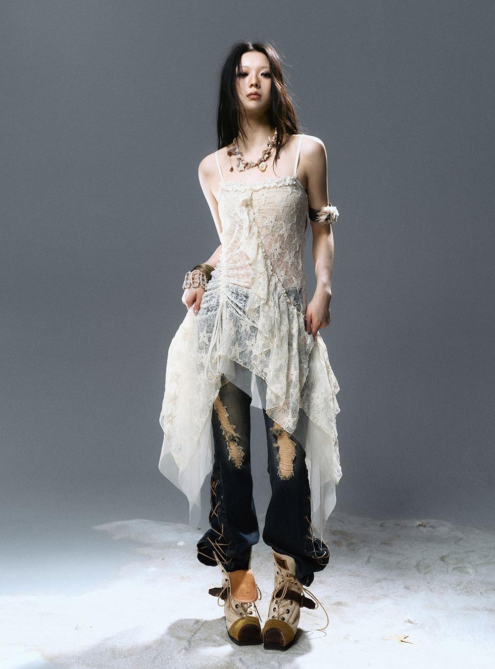 Star Lace Strap One-piece