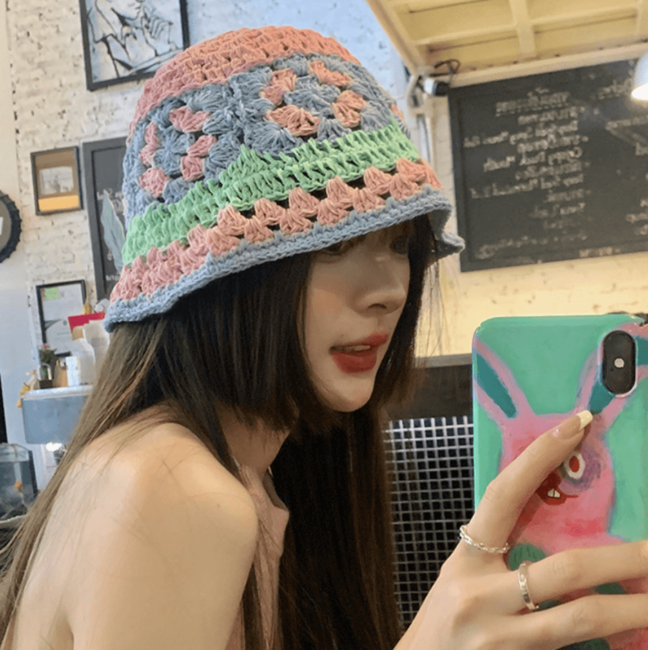 (당일발송) 키치 빈티지 플라워 니트 벙거지 모자 버킷햇 뜨개 크로셰