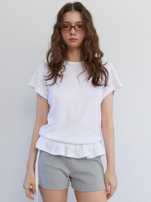 Eyelet Frill Half T-shirt White