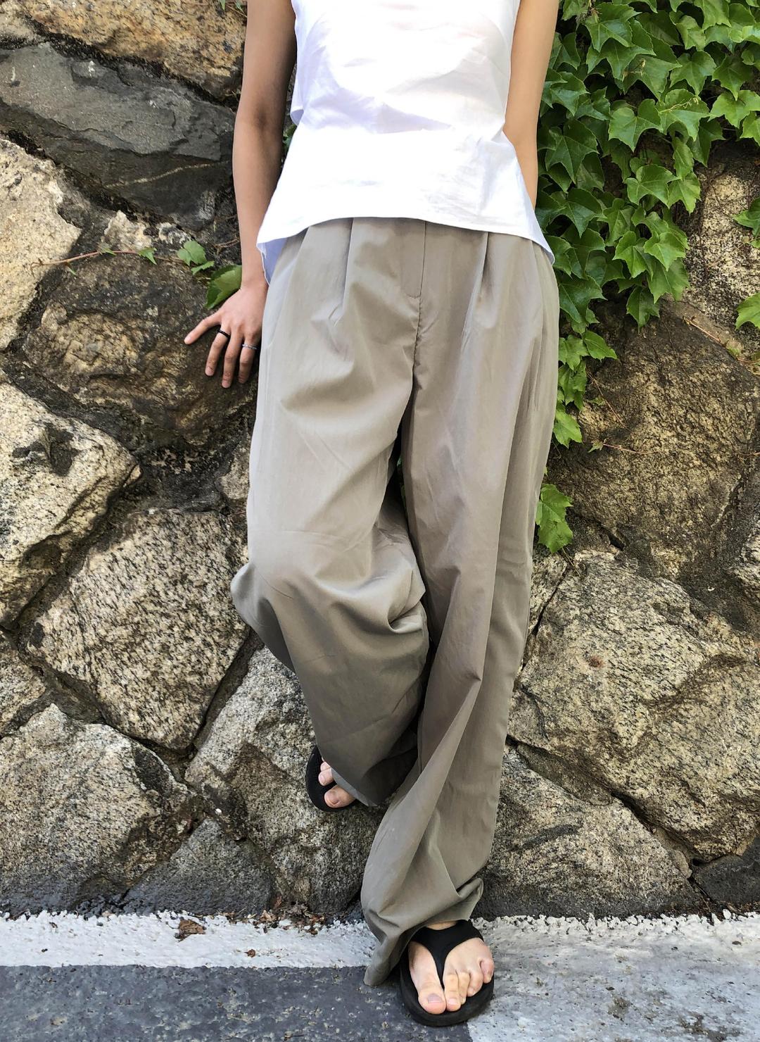 딥플럼 썸머 와이드 슬랙스 (khaki, beige) / 여름 시원한 편안한 팬츠 유니크 레트로 빈티지