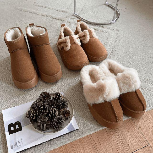 [당일발송]스웨이드 겨울 털 방한화 슬리퍼 로퍼 부츠 set