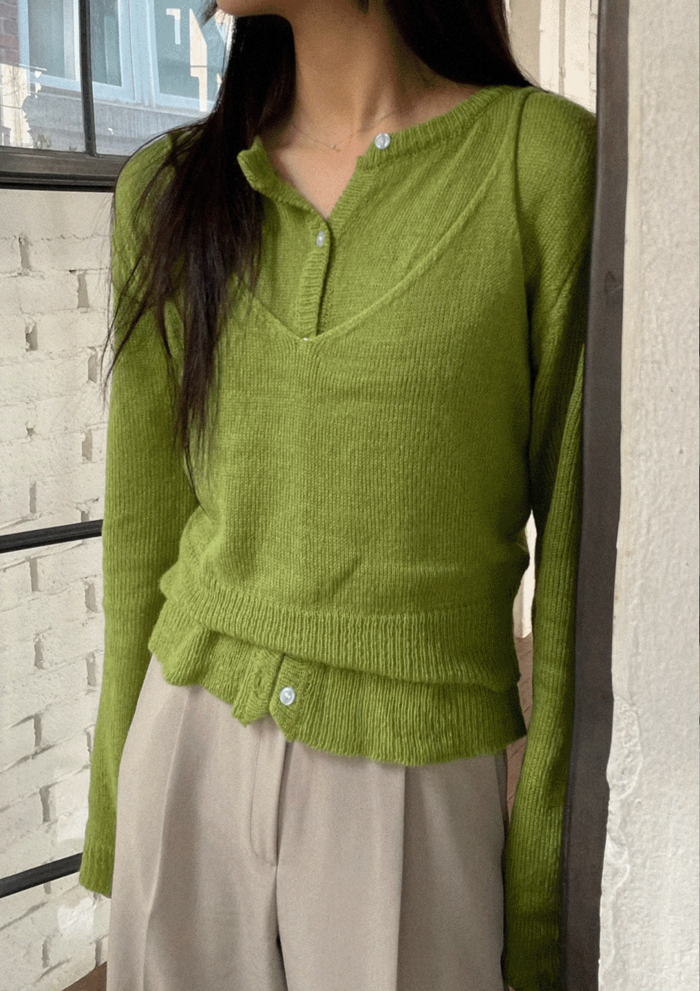 미츠 뷔스티에 가디건 니트 세트 (5col) 그레이 핑크 그린 베이지 아이보리