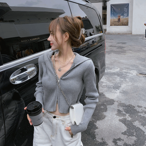 (4컬러) 슬림핏 투웨이 지퍼 후드 니트 스웨터 세미크롭 후디 시크 심플 데일리룩 여친룩 후드집업 여사친 일상룩 가을코디 가을신상 가을옷 롱슬리브 단색 무지 마실룩 트레이닝 후드티 세미크롭니트 가을니트