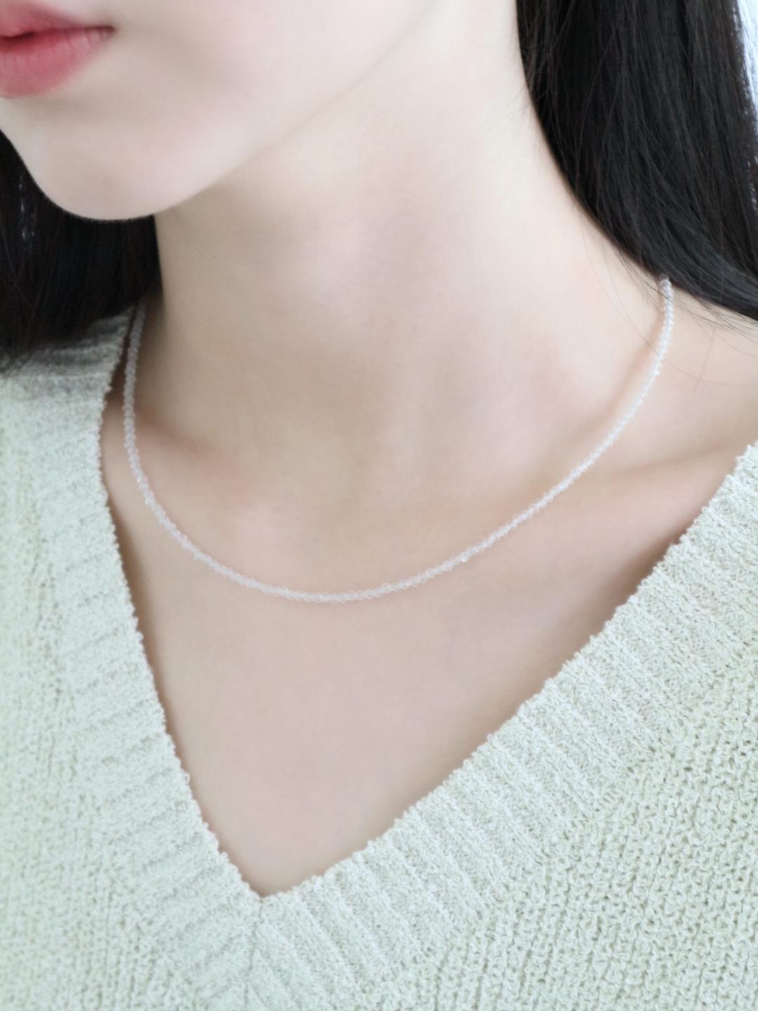 [925silver] WHITE NATURAL STONE RONDELL CUTTING NECKLACE