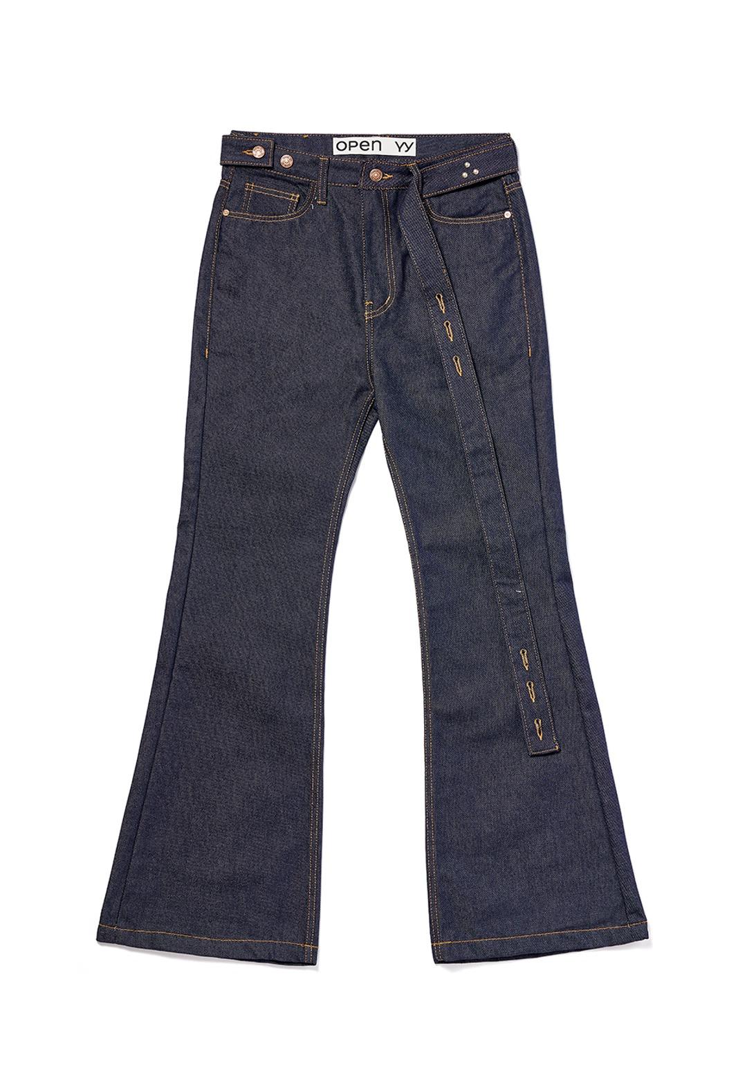 BELTED LOOSE BOOTCUT JEAN, INDIGO