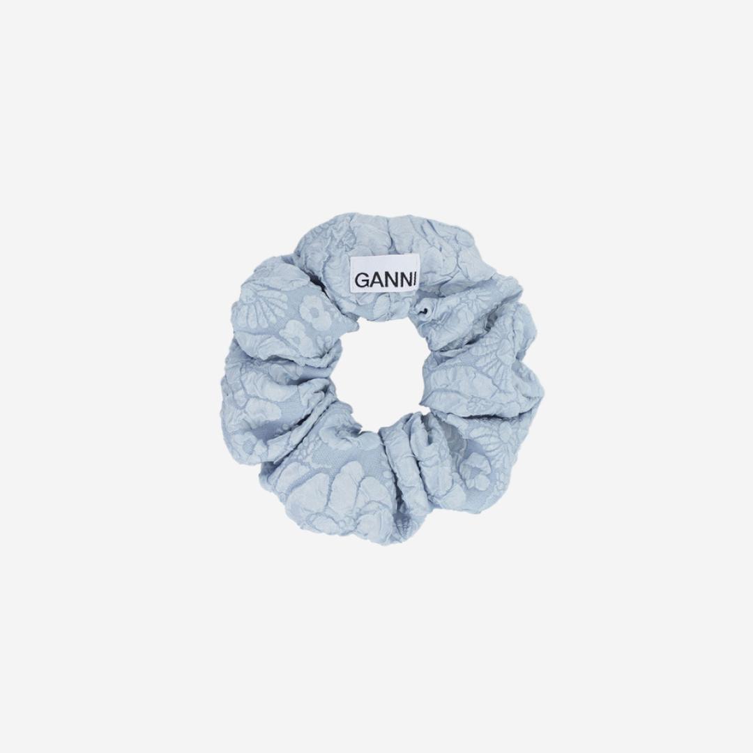 (W) Ganni Stretch Jacquard Scrunchie Sky Blue