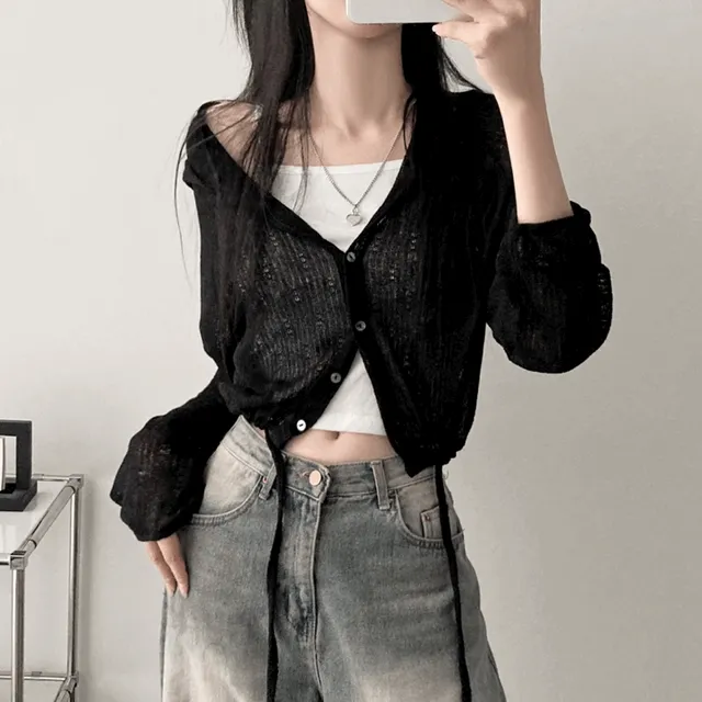 Linen See-Through Hooded Cropped Cardigan [린넨 시스루 후드 크롭 가디건]