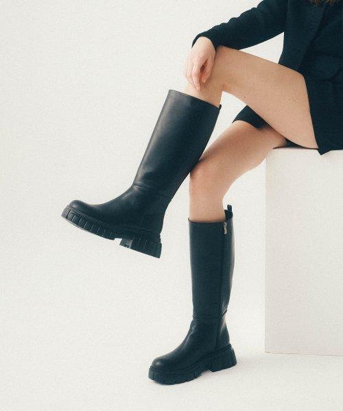 라운드 토 와이드 청키 롱부츠 412348005 (4cm/2colors)