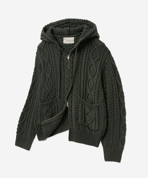 데일리 케이블 투웨이 후드 집업 니트_차콜