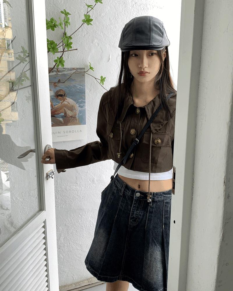 피프 Y2K 스트링 버튼 카라 숏 자켓