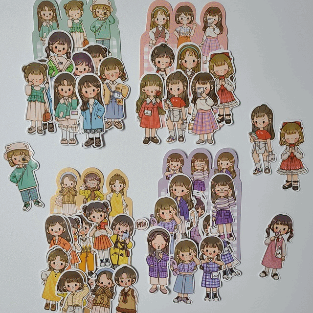 80장 소녀4종 스티커 소녀 일러스트 칼선 다꾸 다꾸스티커 폰꾸 귀여운스티커 스티커세트 다이어리꾸미기 귀여운소녀