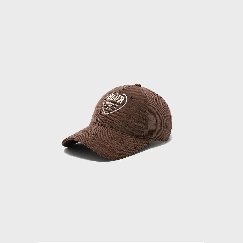 HEART EMBROIDERED CORDUROY CAP - BROWN