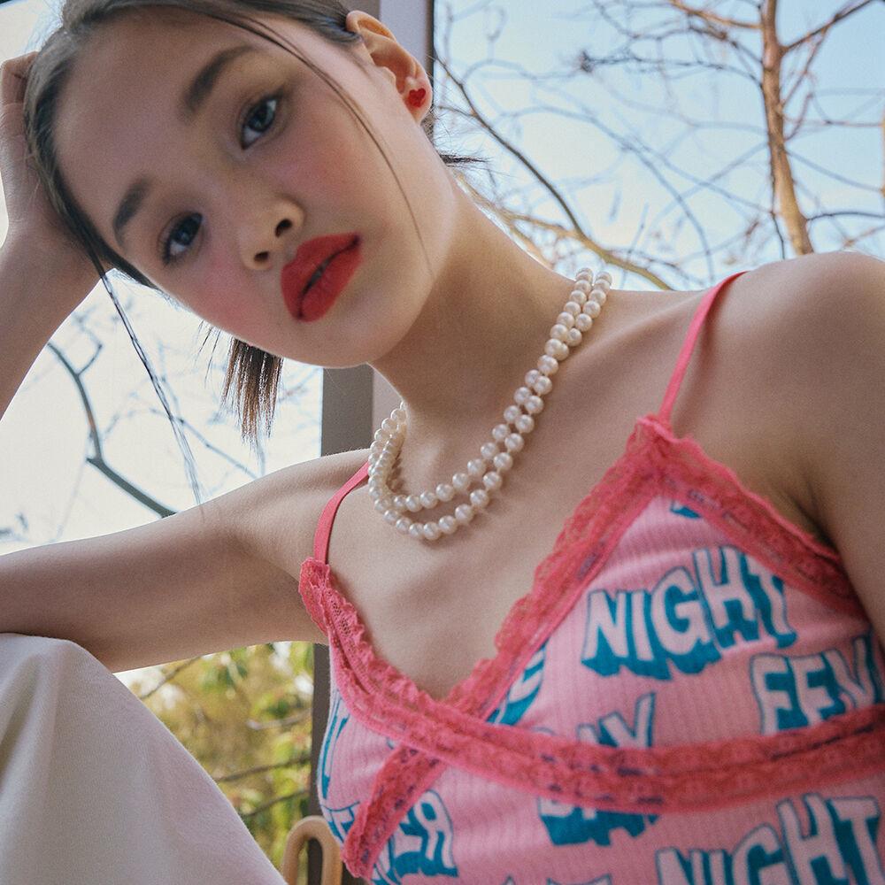 CALIE LACE RIB TOP PINK