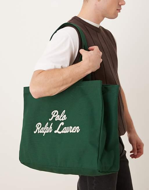 Polo Ralph Lauren script logo large canvas tote bag in dark green