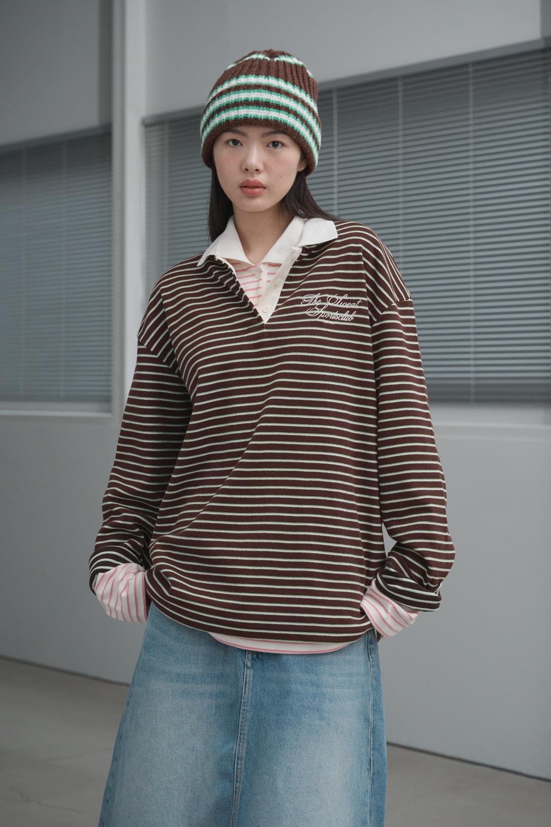 (2차 리오더 10/31일 예약발송) Striped PK Polo Top (BROWN)