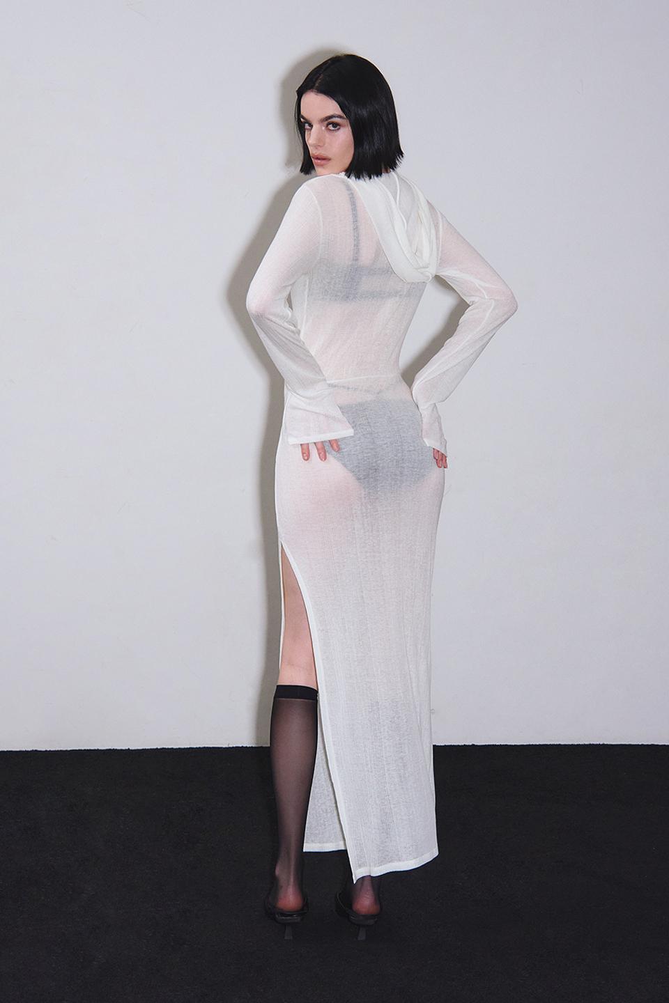 후드 롱 원피스 커버업 (White)