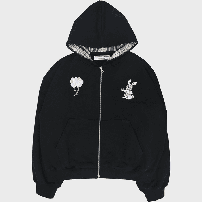 RABBIT EMBROIDERY ZIPUP HOODIE (BLACK)