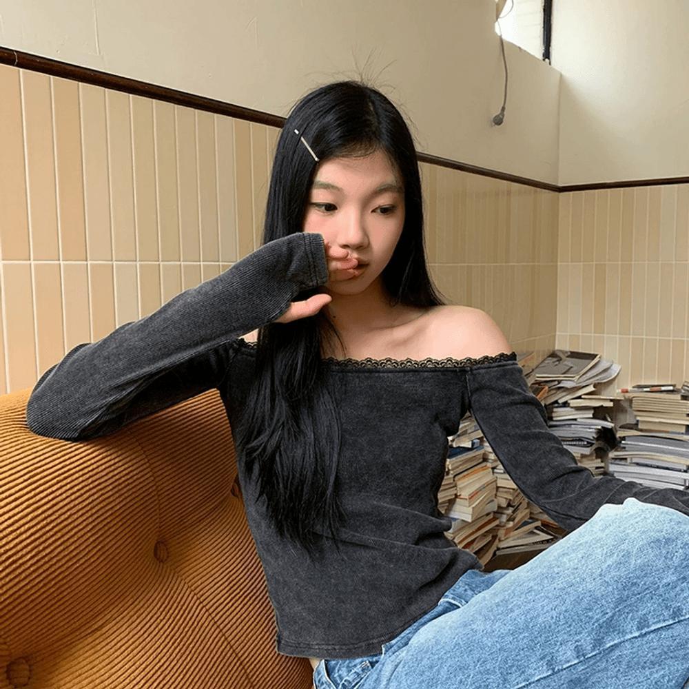 오프숄더탑 슬림핏 긴팔티셔츠 빈티지티셔츠
