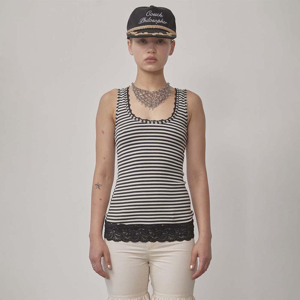 [5%중복쿠폰]Lace Trimming Tank Top Ivory/Black