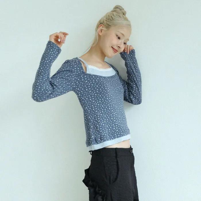 FLOWER LAYERED T-SHIRT(BLUE)
