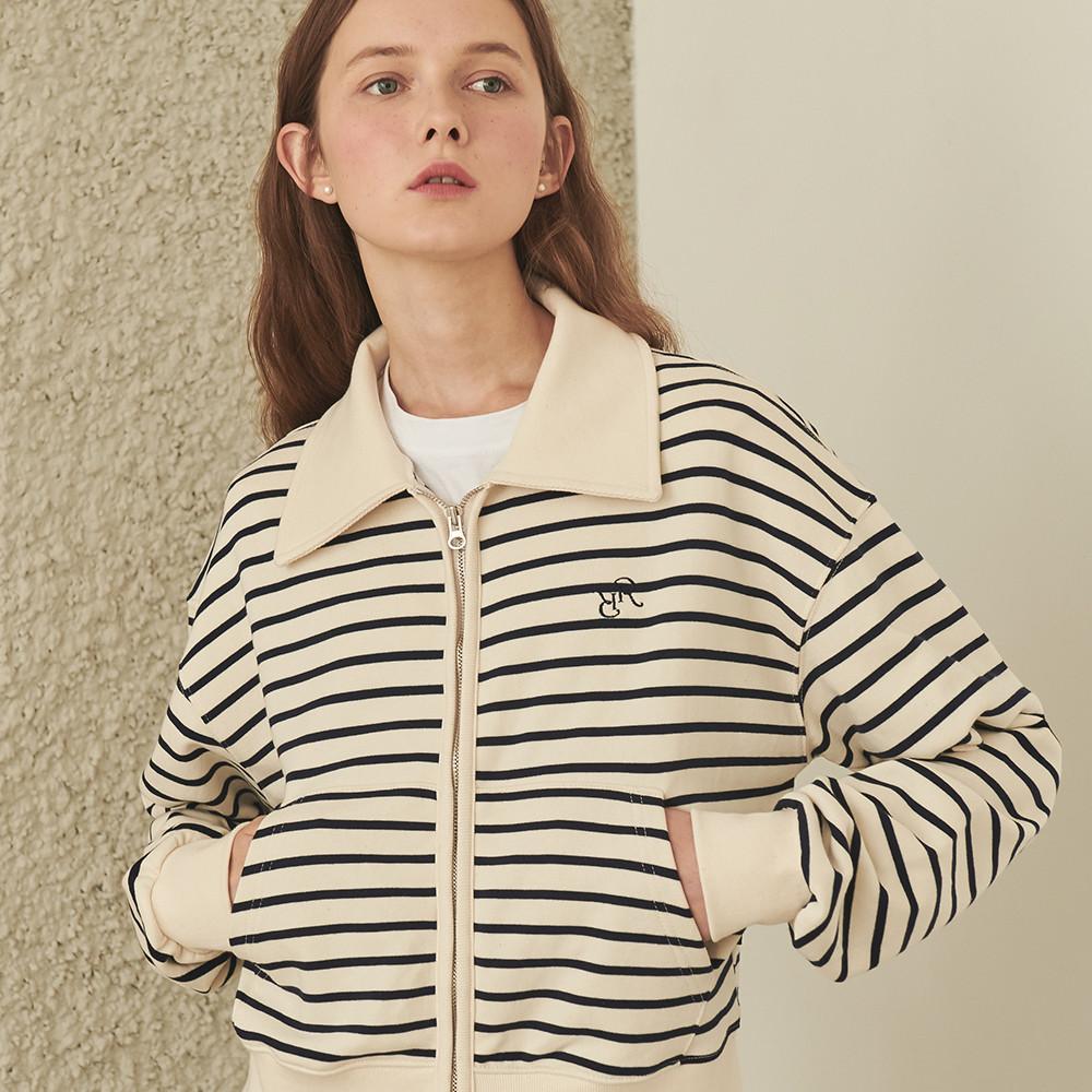 [리퍼브] COLLAR SWEAT ZIP UP NAVY STRIPE