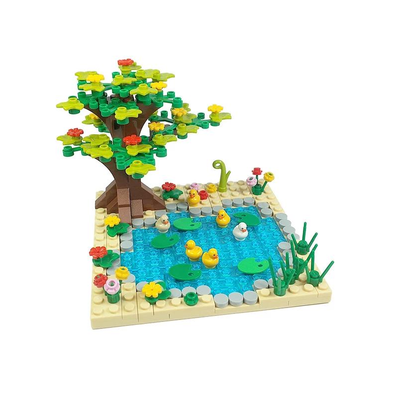 도시 꽃 식물 오리 농장 부품 MOC 빌딩 블록 벽돌 액세서리 수영장 블록 조립 장난감 DIY 어린이 선물