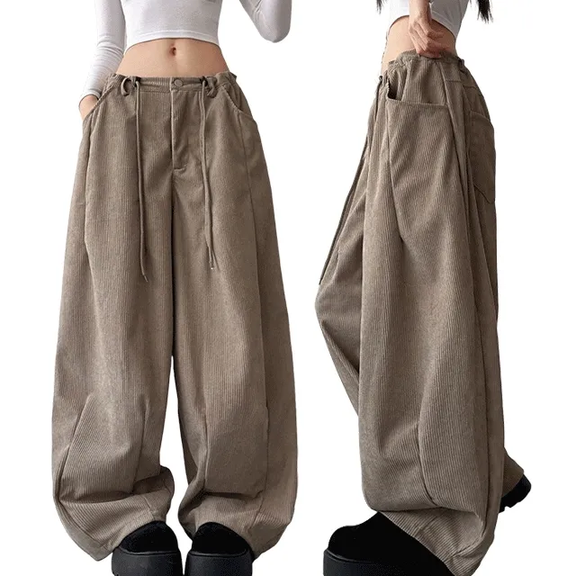 [밑단기장조절!] 허리 스토퍼 스트랩 골덴 코듀로이 핀턱 벌룬 와이드 팬츠