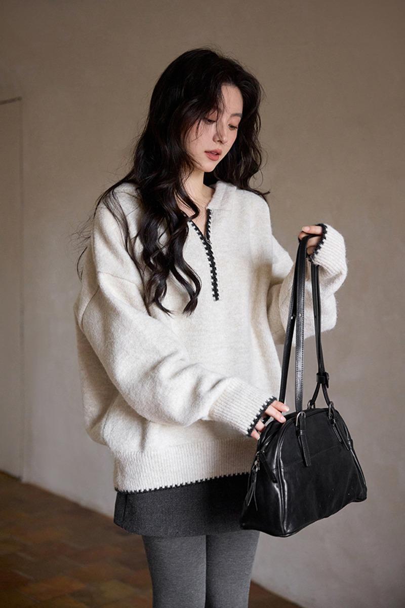 [pre-order] 로이디 후드 니트 하프 집업