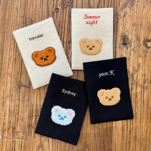 커스텀💛이니셜&레터링 자수 각인 곰돌이🐻여권케이스