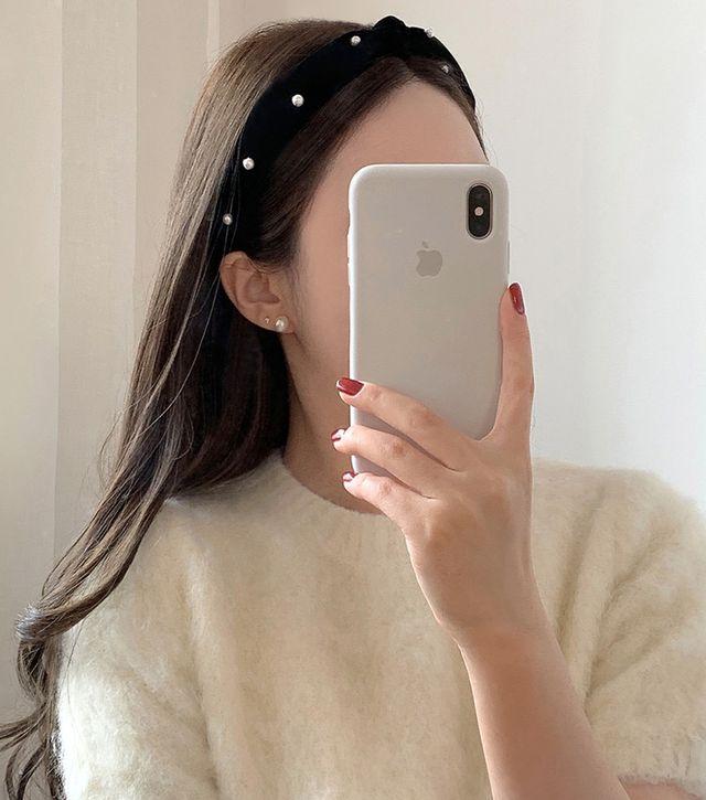 원트 진주 벨벳 헤어밴드 머리띠