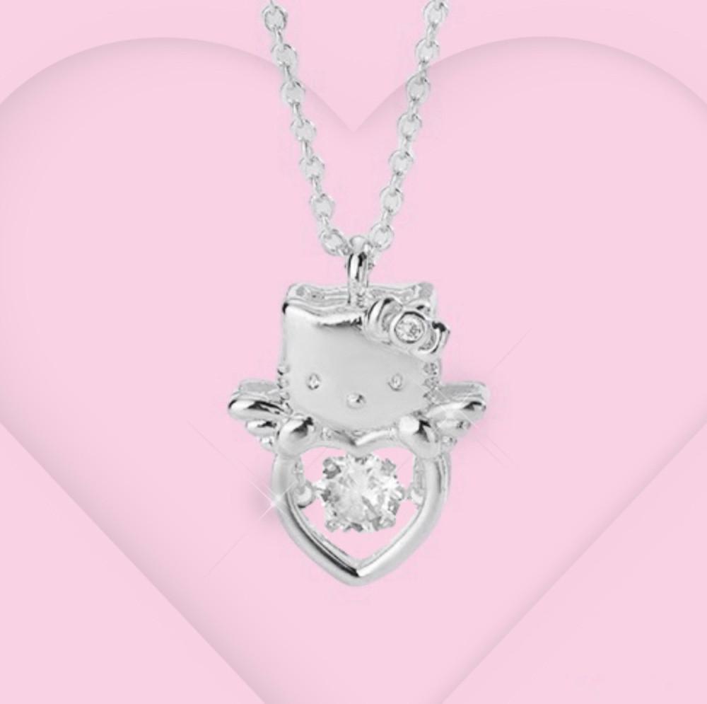 엔젤 헬로키티 스윙잉 보석큐빅 실버 목걸이