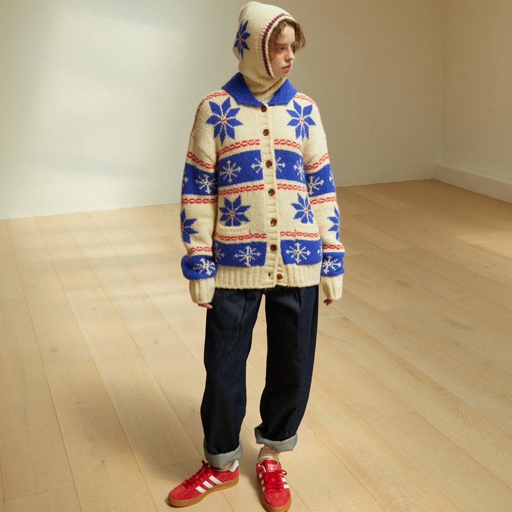 Snowflake Alpaca Cowichan Cardigan (Cream)