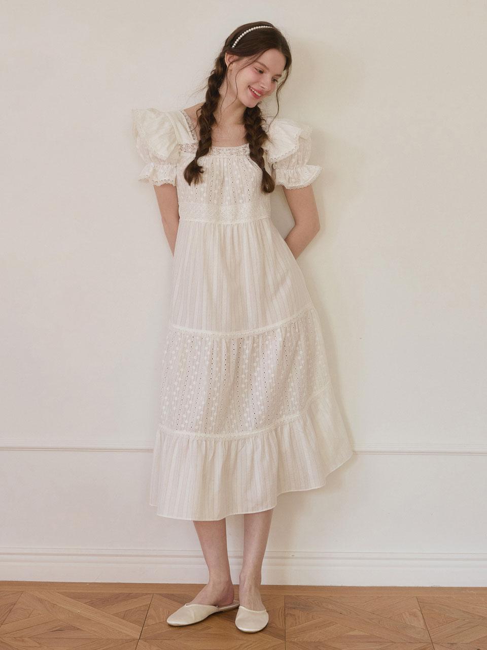 여성 로티에 코튼 반소매 원피스 잠옷 25-02631