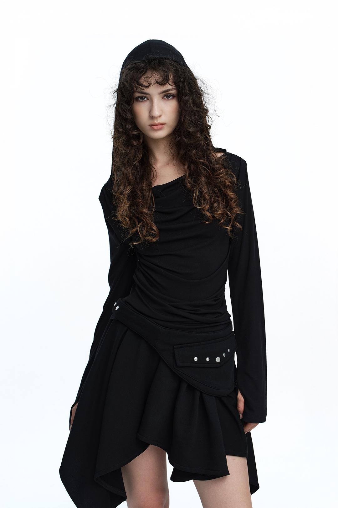 Draped Hooded Long Sleeve Top Black [pre-order 예약발송 09/19]