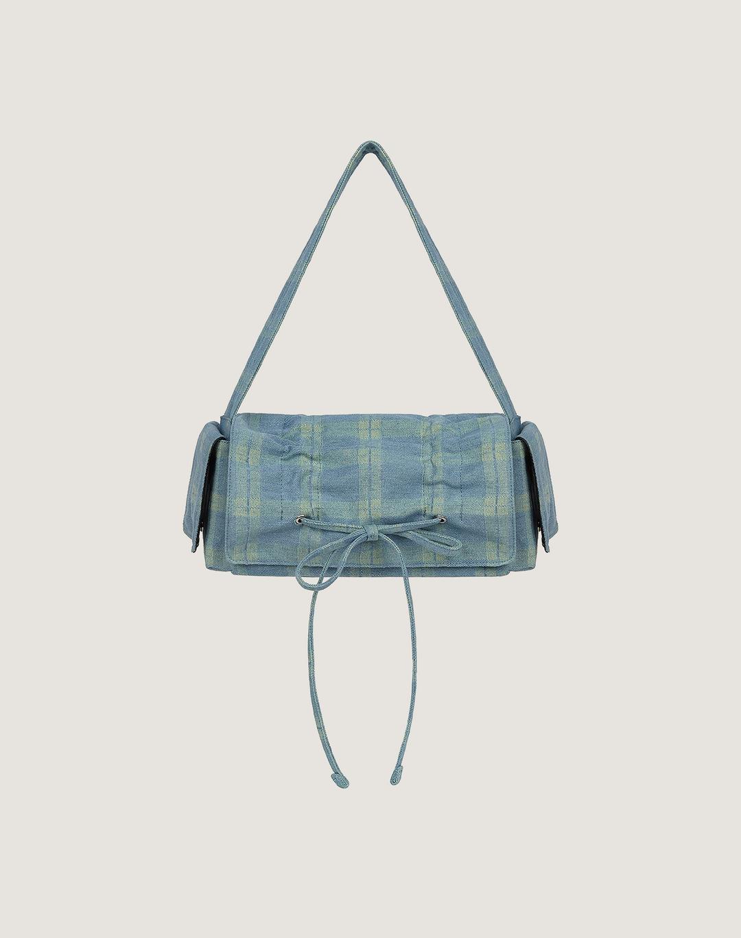Shirring Ribbon Bag (Blue/Check)