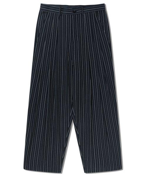 SEERSUCKER WIDE PANTS - BLACK