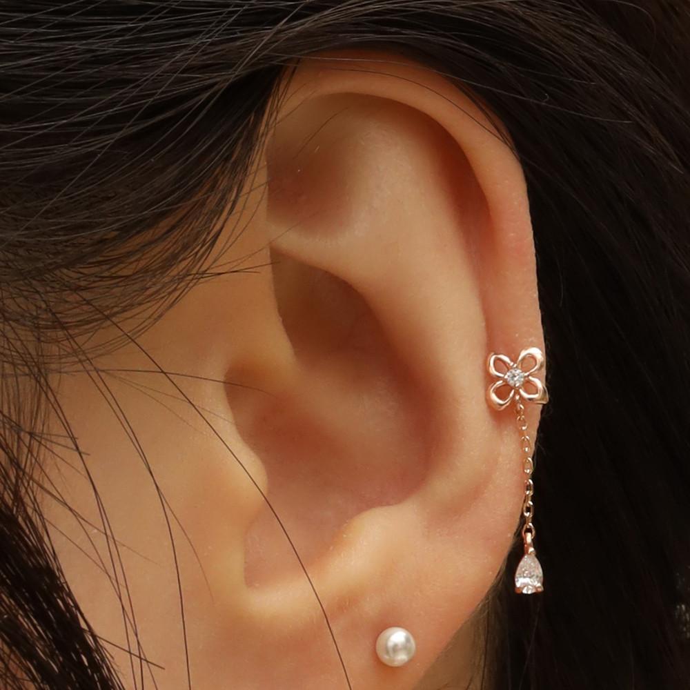 [무배/전체14k] 바람꽃 큐빅드롭 골드 피어싱 귀걸이