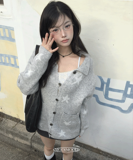 [데일리/유니크🌟]  오버 카라 별 가디건