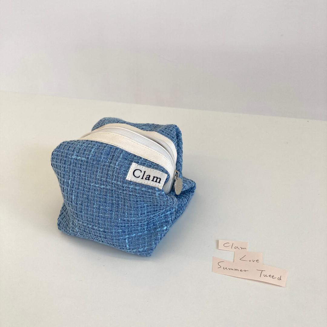 Clam round pouch _ Tweed blue