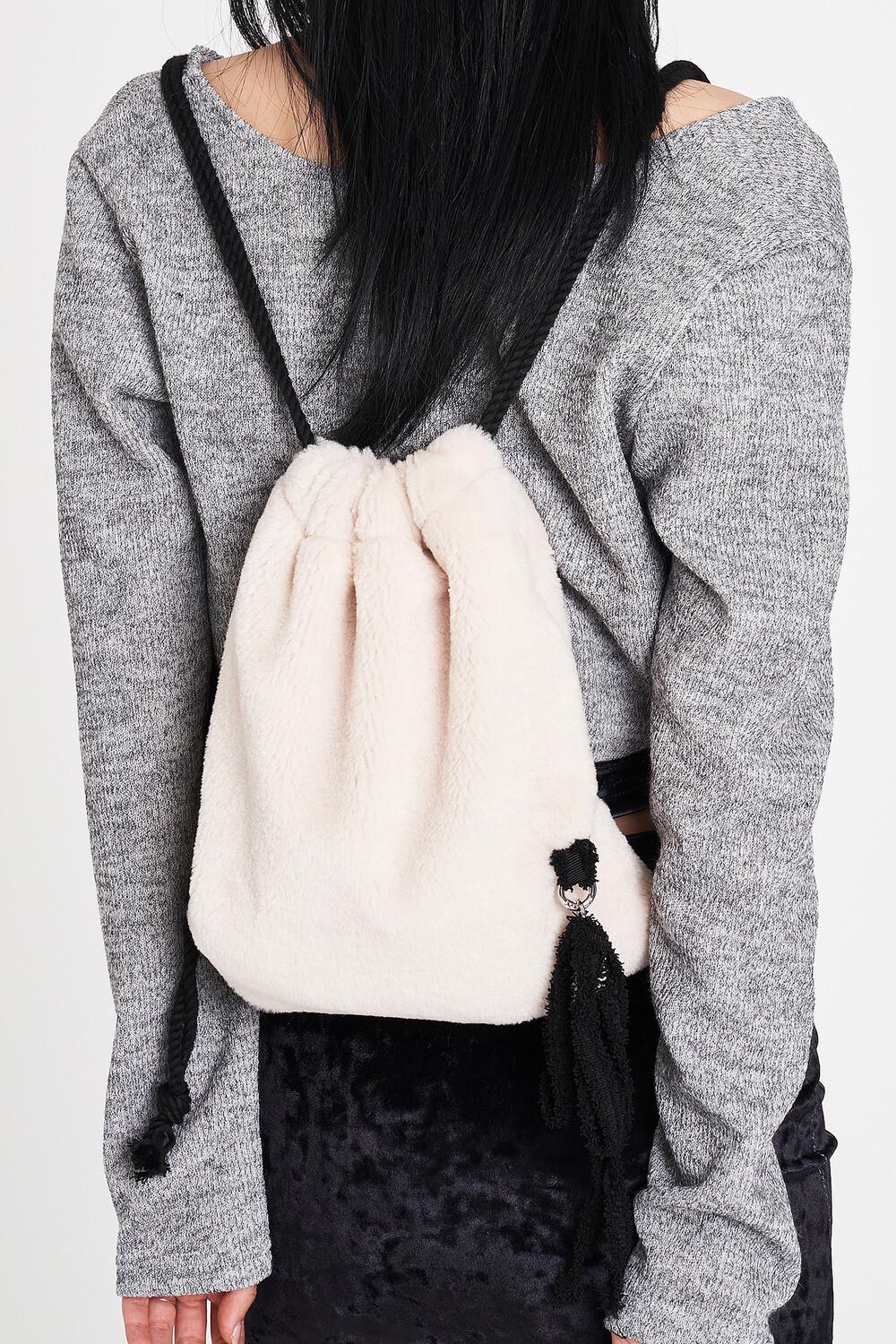 FLUFFY RIBBON GYM SACK (PLAIN IVORY)